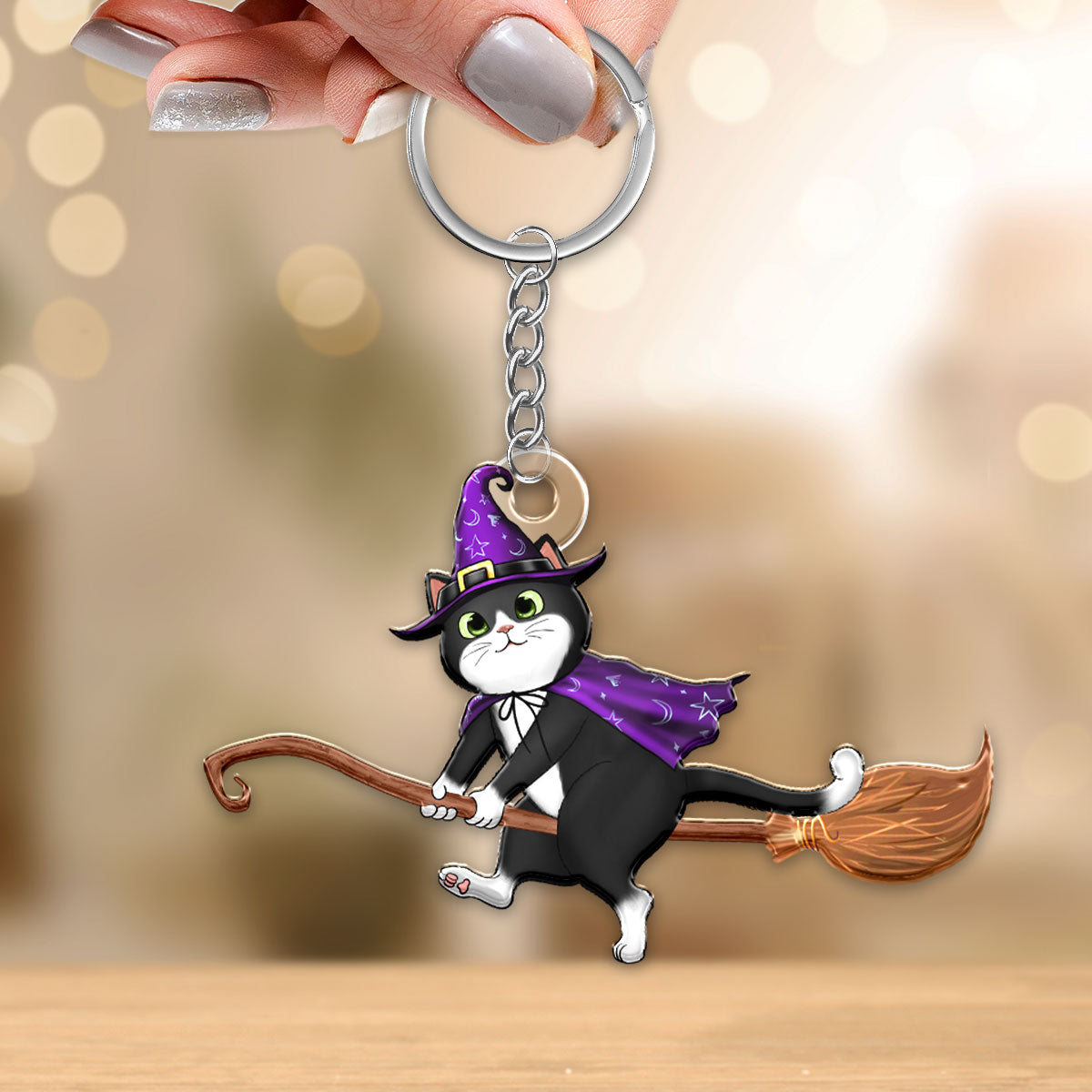 Halloween Cats On Broom Personalized Acrylic Keychain