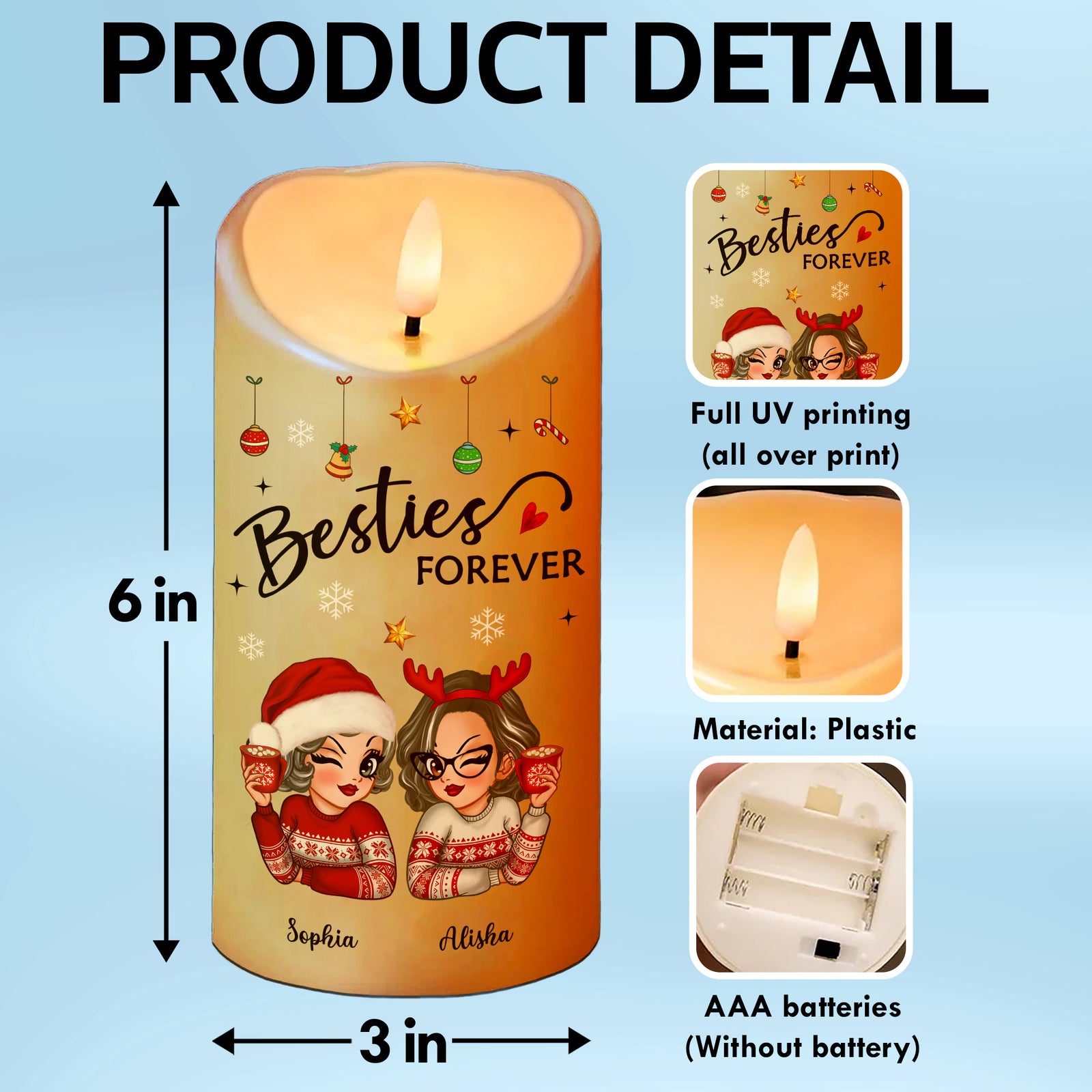 Christmas Besties It Takes A Long Time To Grow Old Friends Personalized LED Candle