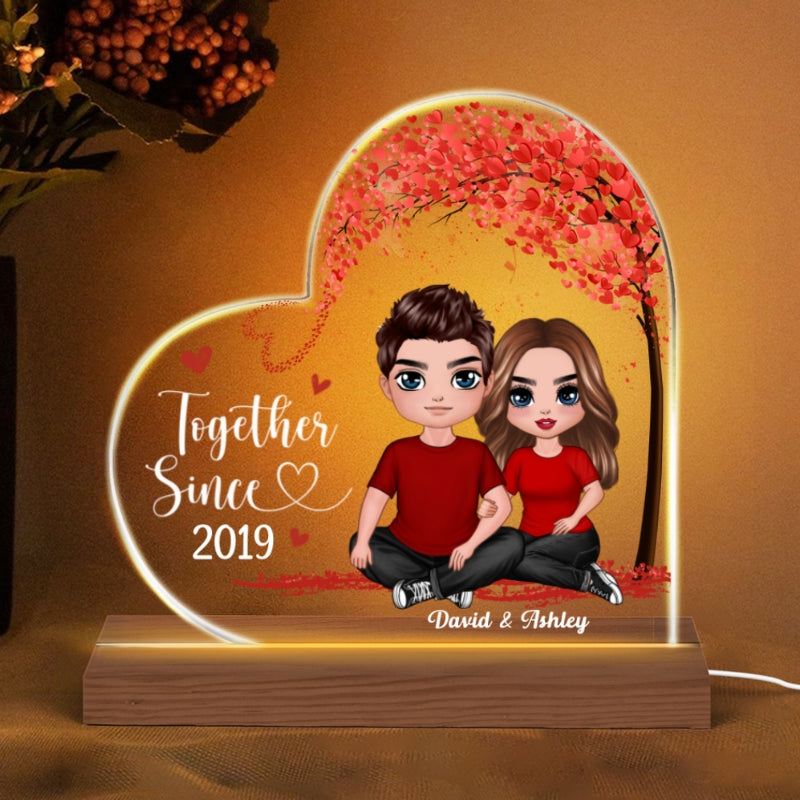 Embracing Doll Couple Under Tree Personalized Custom Shape LED Night Light