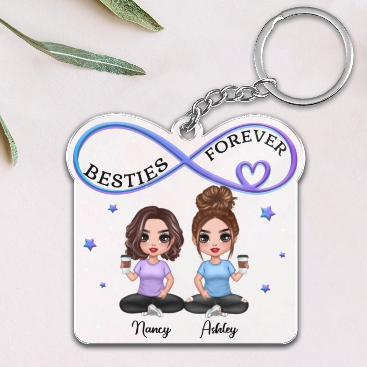 Infinity Besties Sisters Forever Doll Girls Sitting Personalized Acrylic Keychain