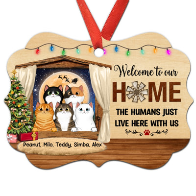 Cats On Window Welcome To Our Home Personalized Christmas Ornament