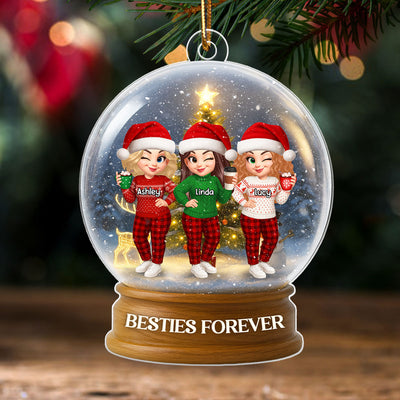 Christmas Besties Sisters In Crystal Snow Globe 3D Effect Personalized Acrylic Ornament
