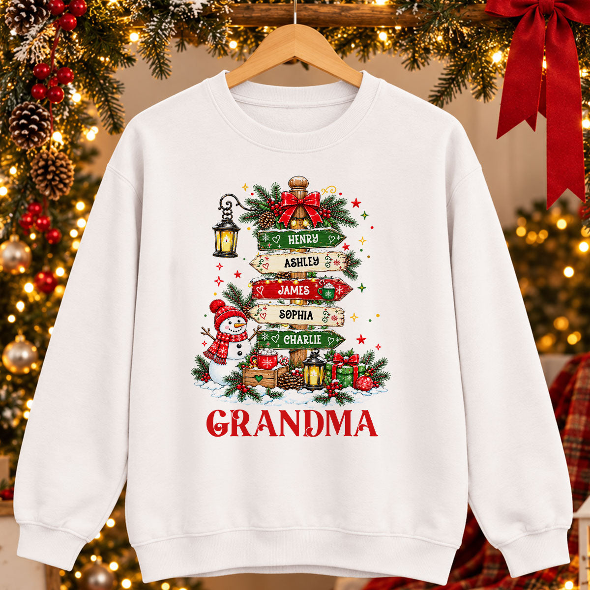 Heartwarming Christmas Signposts Custom Grandma Grandkids Names - Personalized Shirt - Christmas Gift For Grandma