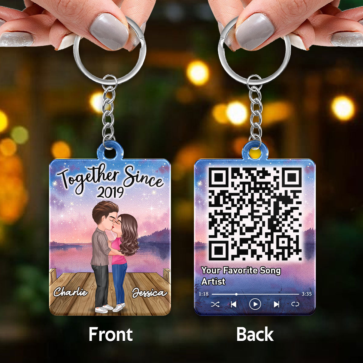 Couple Kissing In Purple Sunset Favorite Song QR Song Personalized Acrylic Keychain