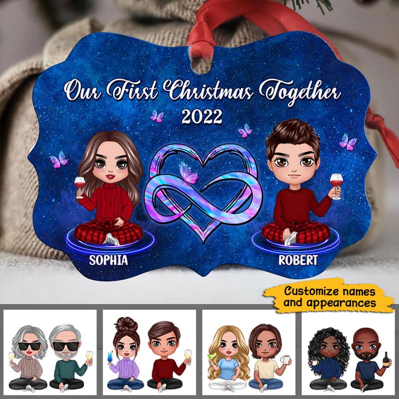 Galaxy Heart Infinity Doll Couple Personalized Christmas Ornament