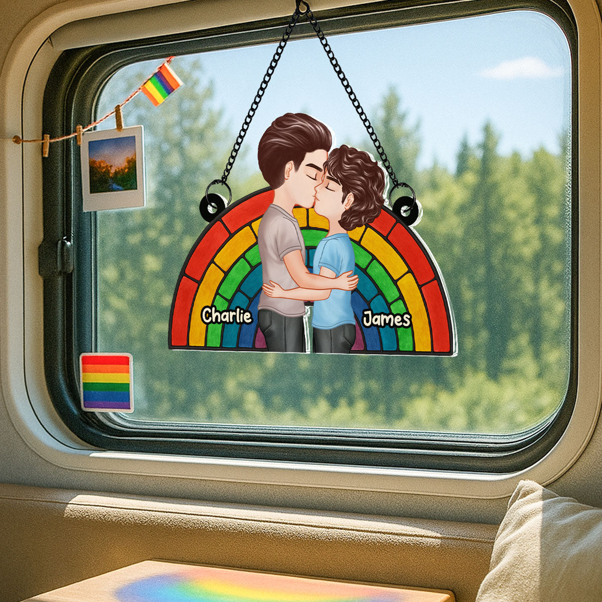 LGBT Flag Rainbow Couple Kissing Personalized Suncatcher