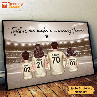 Retro Soccer Family Sitting Personalized Poster Custom Gift for Dad Husband and Home Decor