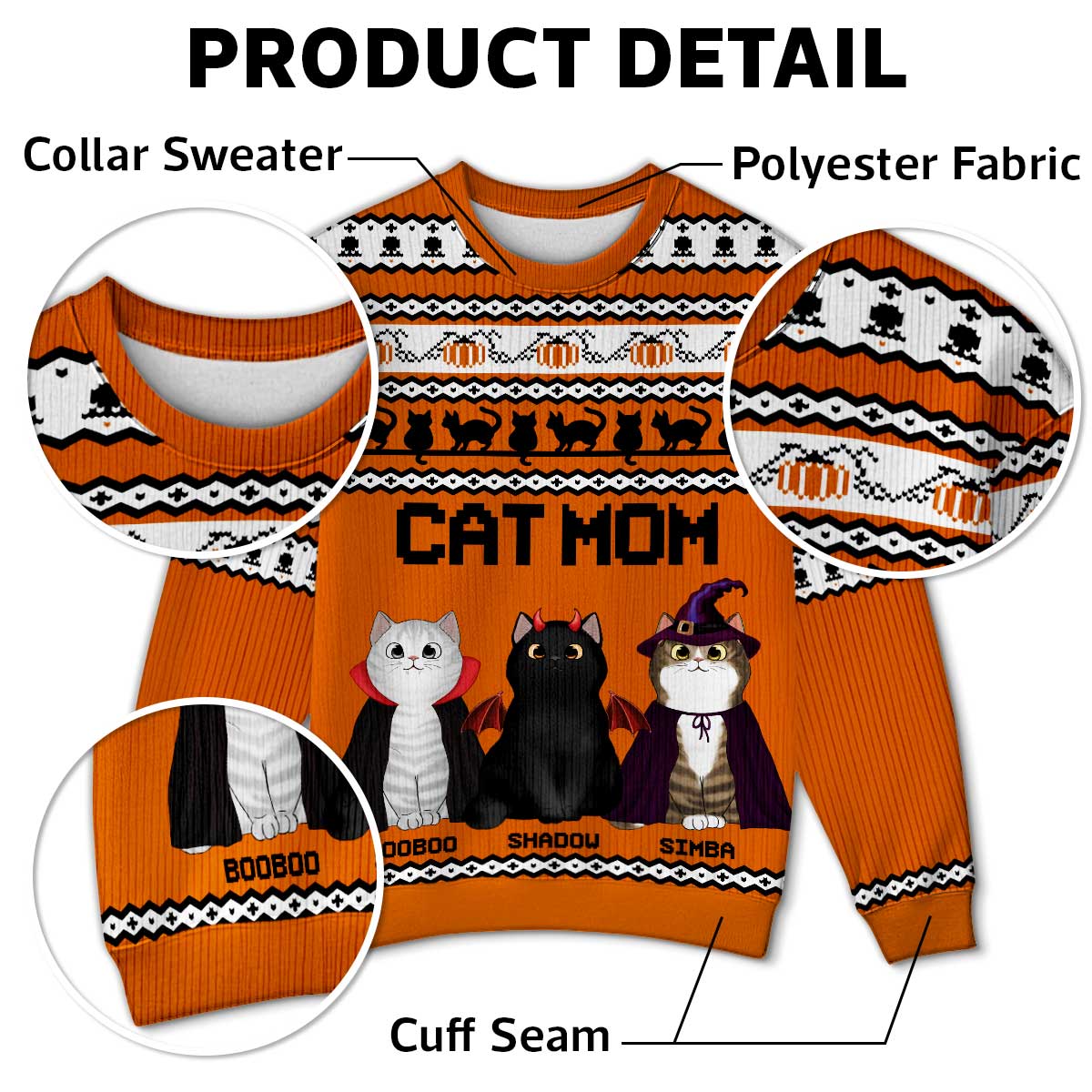 Halloween Fall Cozy Vibe Cat Mom Pattern Personalized Sweatshirt, Unique Gift For Cat Mom
