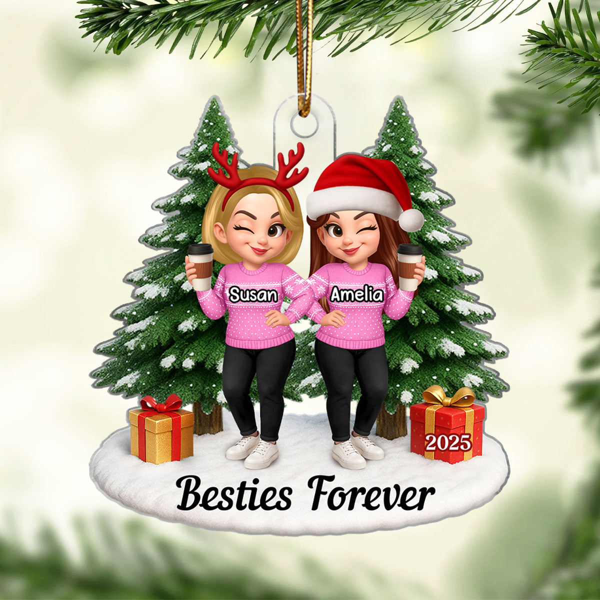 Besties Forever - Personalized Acrylic Ornament - Perfect Christmas Gift For Besties