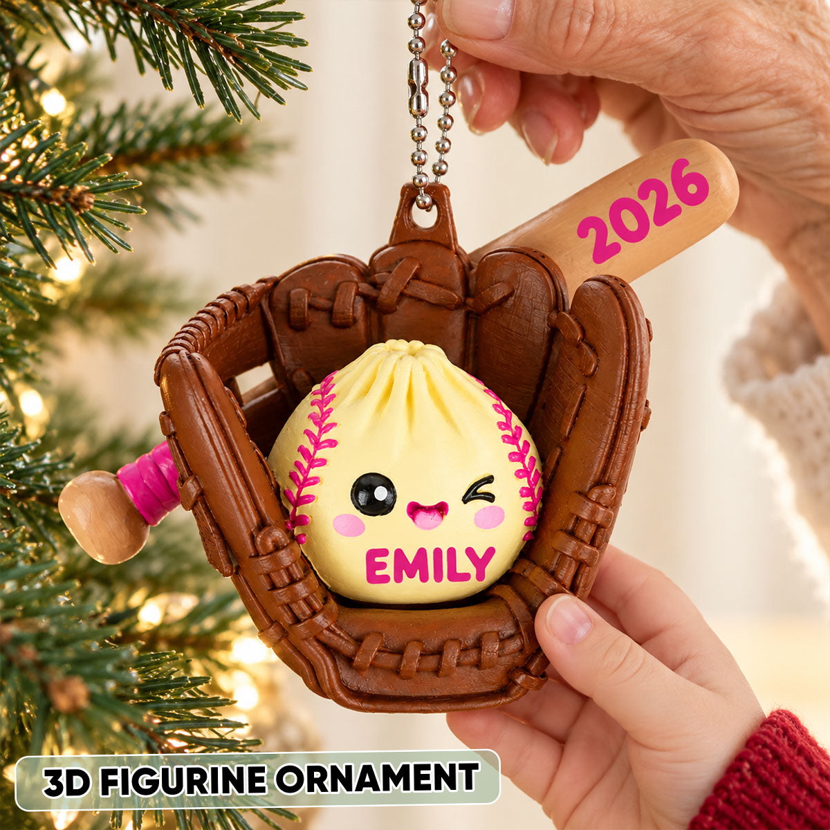 Custom Baseball Softball Cute Dumpling - Personalized 3D Baseball Figurine Ornament - Christmas Gift for Daughter, Son, Grandkids