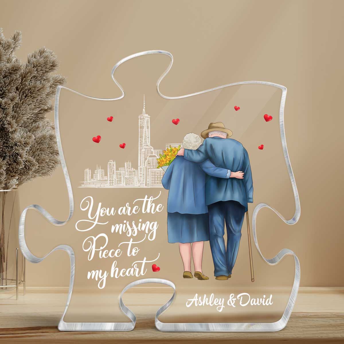 The Missing Piece To My Heart Old Couple Personalized Puzzle Acrylic Plaque