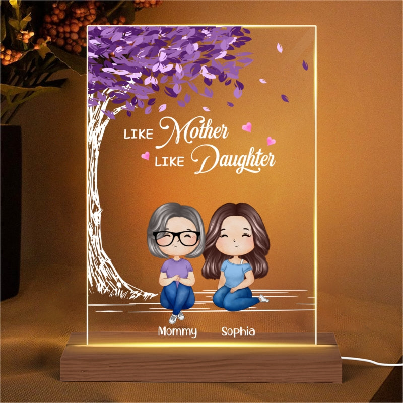 Like Mother Like Daughter Purple Tree Doll Woman Sitting Watercolor Style Personalized LED Night Light