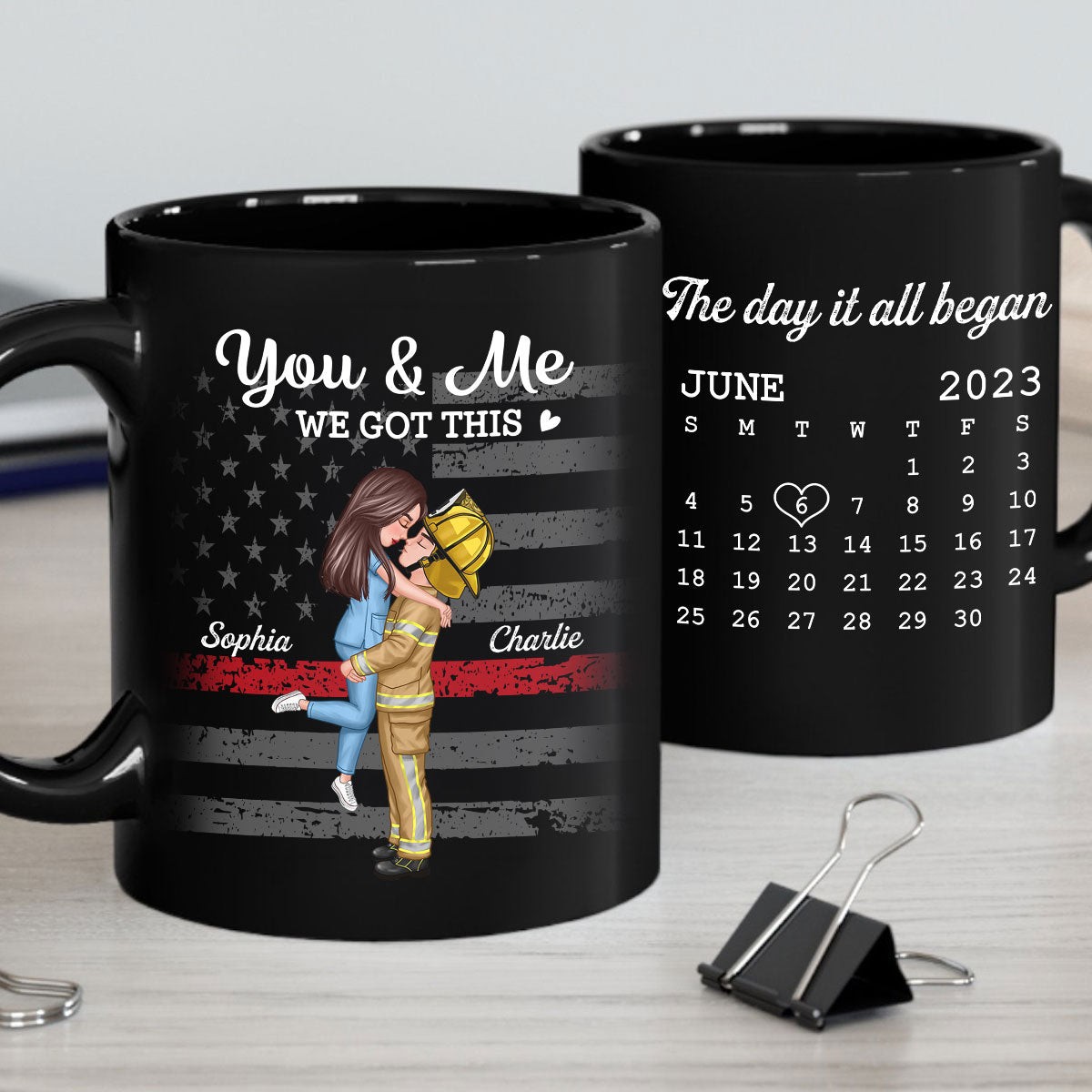 You & Me We Got This Hero Couple Hugging Kissing Anniversary Calendar Keepsake Personalized Mug