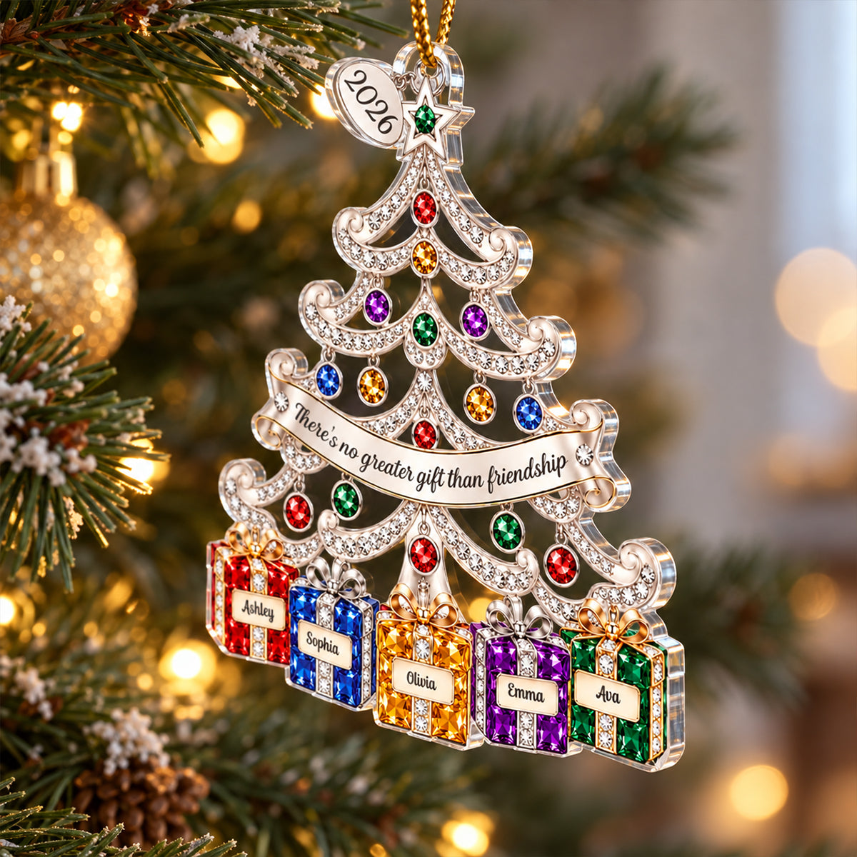 Jewelry Friendship Christmas Tree 2D Flat - Personalized Acrylic Ornament – Custom Name Keepsake Christmas Gift for Friends