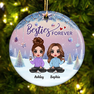 Gradient Background Christmas Besties Sisters Personalized Circle Ornament