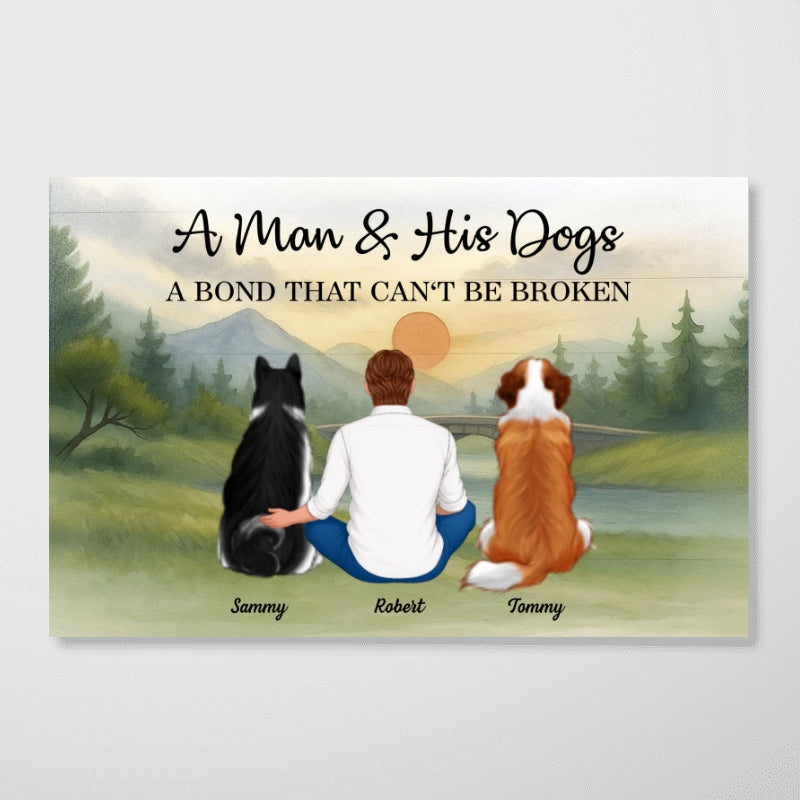 Retro Mountain A Man A Girl And His Dog A Bond That Can't Be Broken Personalized Poster, Gift for Dog Dad, Dog Mom