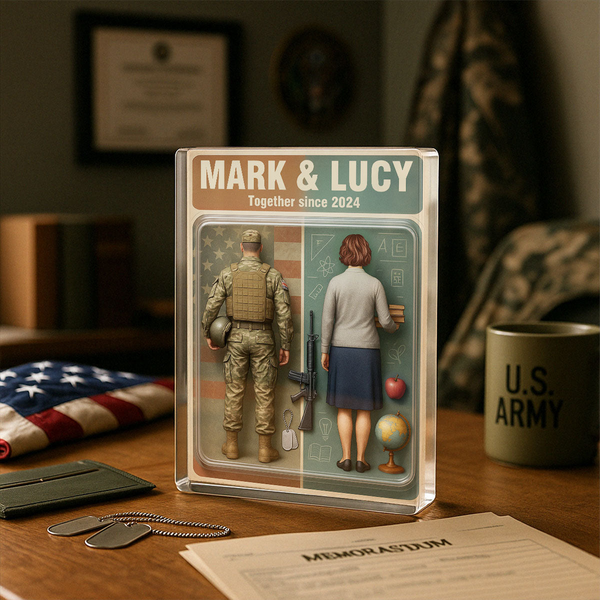 You & Me We Got This Military & Teacher Couple Realistic Figures Style Personalized Acrylic Block Plaque