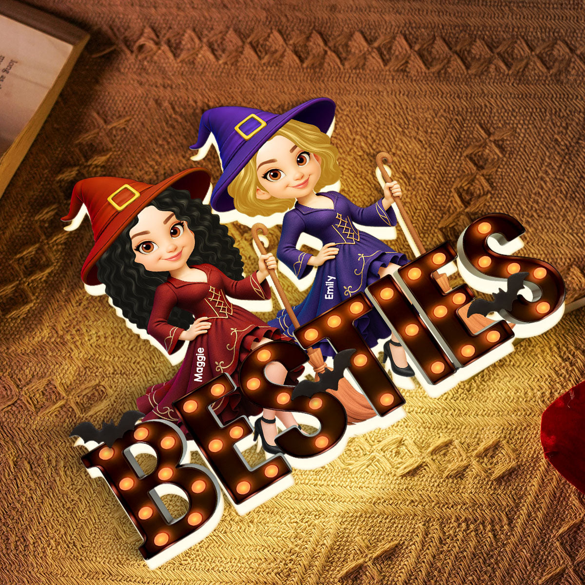 Halloween Besties Sisters Witch Marquee Personalized LED Light Box