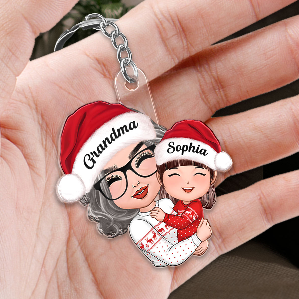 Doll Grandma Hugging Kid Christmas Gift For Granddaughter Grandson Personalized Acrylic Keychain