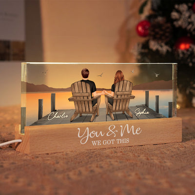 Couple Sitting On The Bridge, Lake Dock Personalized Acrylic Block LED Night Light, Heartfelt 2025  Gift For Couple, For Her, Girlfriend, Wife