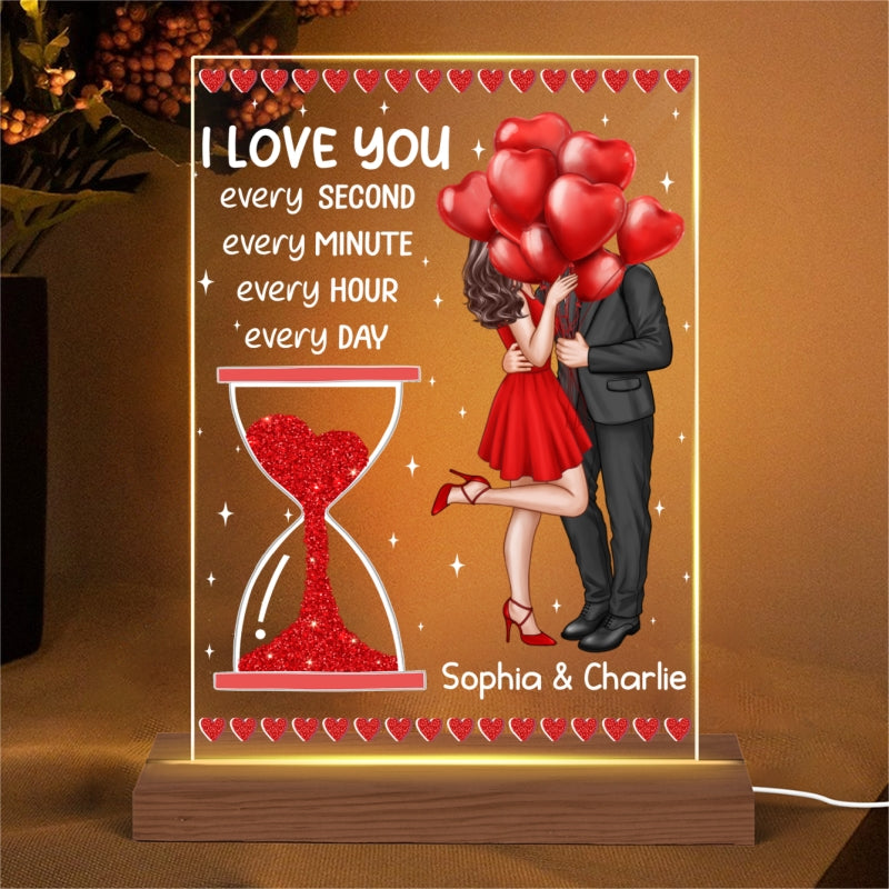Elegant Couple I Love You Every Day Hourglass Personalized Custom Shape Acrylic Plaque Warm LED Night Light