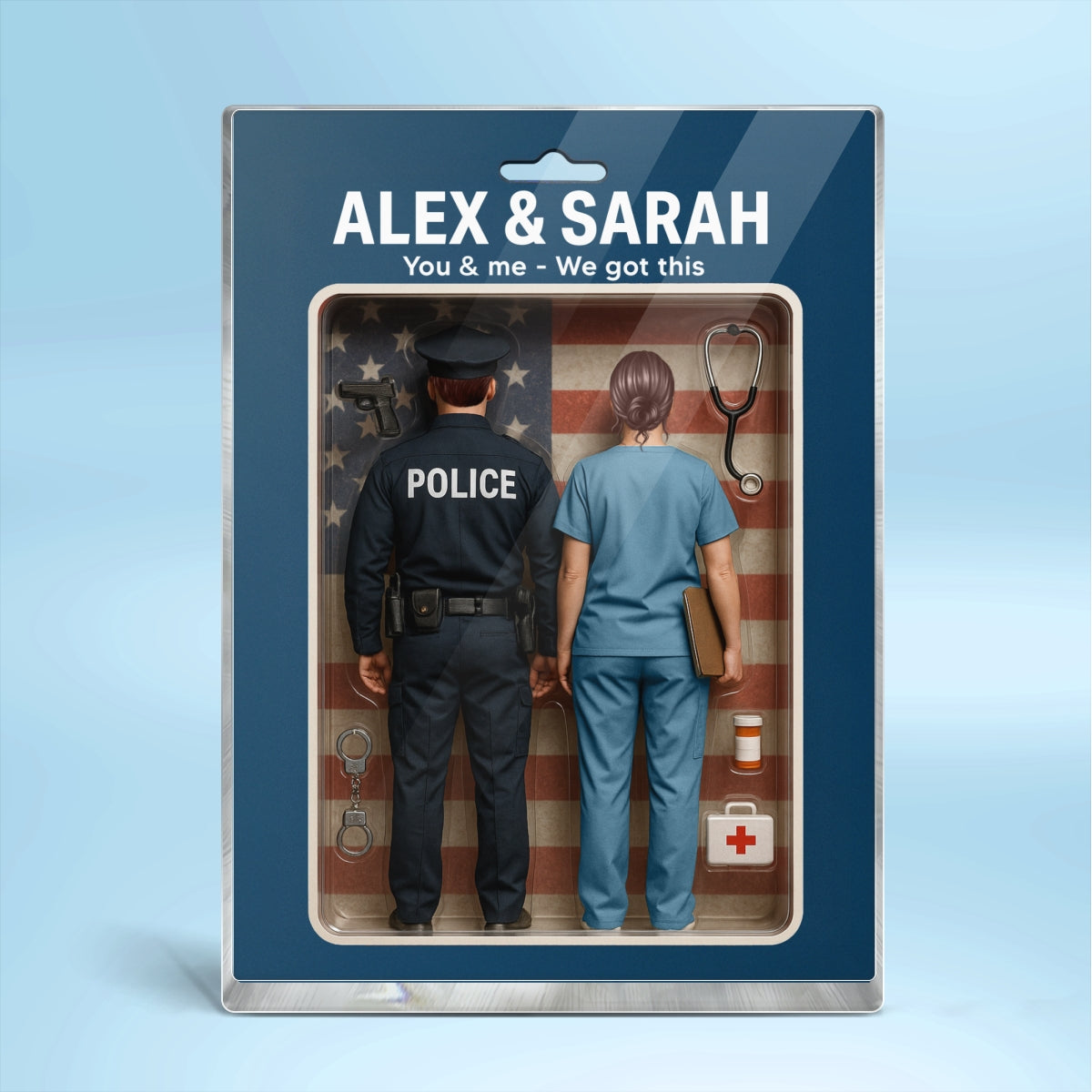 You & Me We Got This Police & Nurse Hero Couple Realistic Figures Style Personalized Acrylic Block Plaque