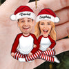 Christmas Doll Couple Sitting Hugging Custom Face Photo Personalized Acrylic Ornament