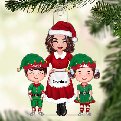 Grandma Grandkids ELF Christmas Gift For Grandma Grandson Granddaughter Personalized Acrylic Ornament