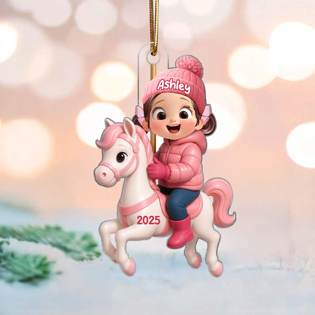 Cute Cartoon Kid On Horse Christmas Personalized Acrylic Ornament, Perfect Chrismas Gift For Kids, Grandkids