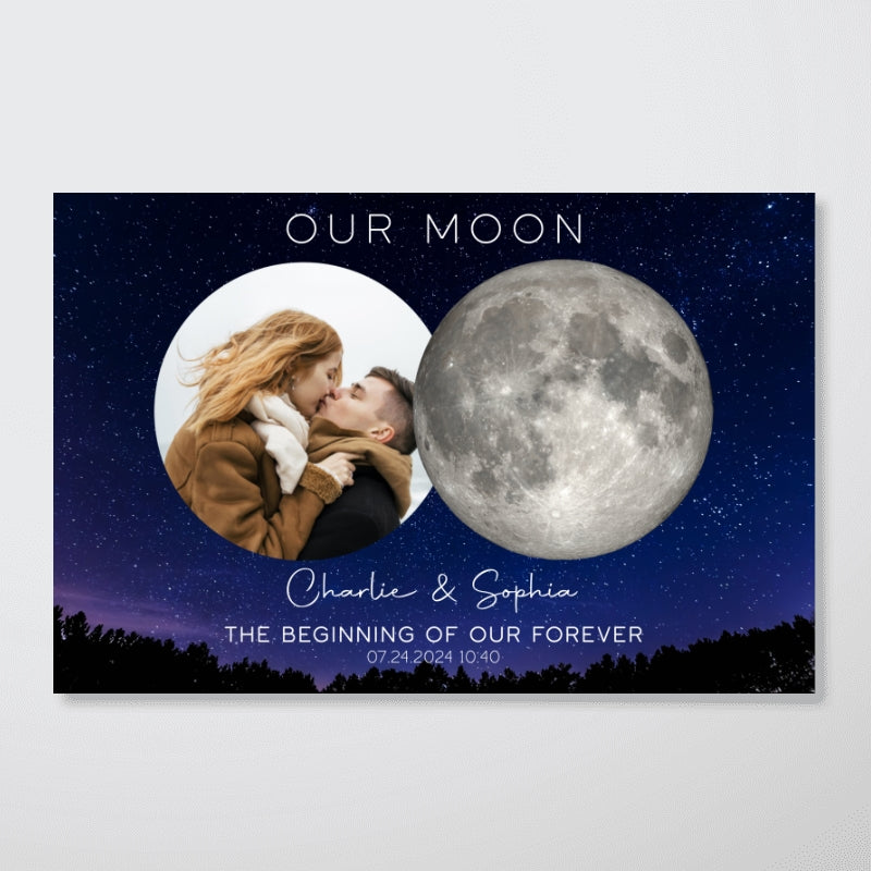 Our Moon Couple Custom Photo Moon Phase Art Anniversary Gift For Him, Gift For Her Wedding Gift Personalized Poster