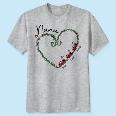 Grandma Mom Ladybug Heart Personalized Shirt