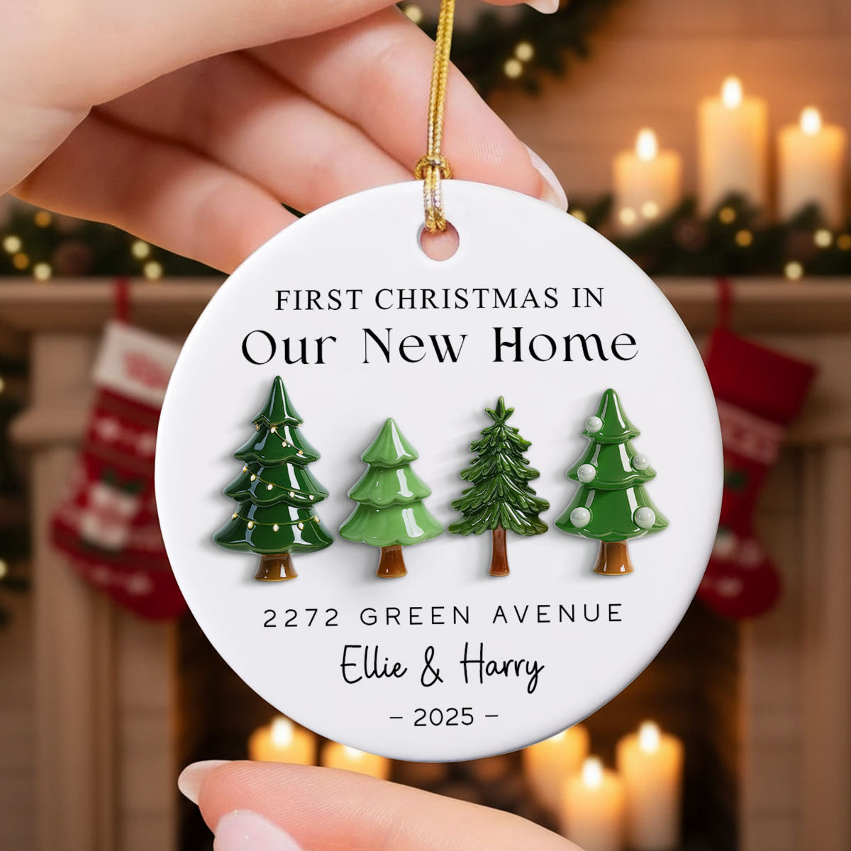 First Christmas In New Home 3D Effect - Personalized Ceramic Ornament - New Home Decor