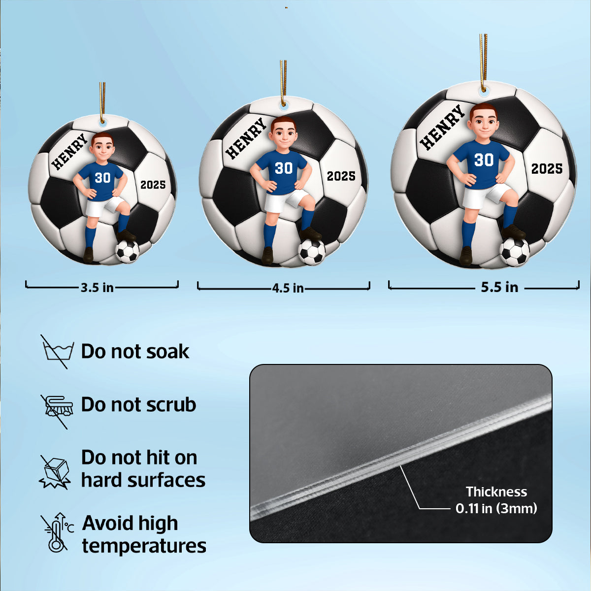 Soccer Girl Boy 3D Effect - Personalized Acrylic Ornament - Christmas Gift For Daughter, Gift For Son