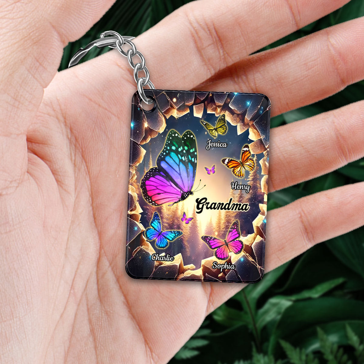 Grandma Grandkids Butterflies Names 3D Hole Personalized Acrylic Keychain