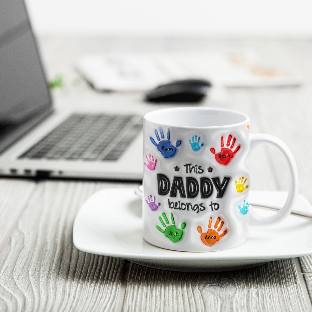 This Daddy Grandpa Belongs To Handprints Personalized 3D Inflated Printed Mug