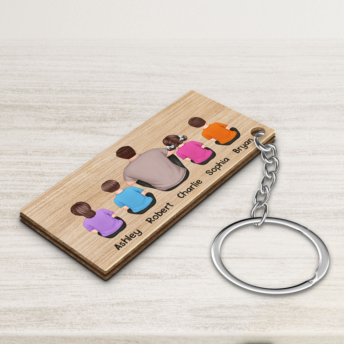 Dad You Rule Back View Man Kids Dog Cat Father‘s Day Gift Personalized Wooden Keychain