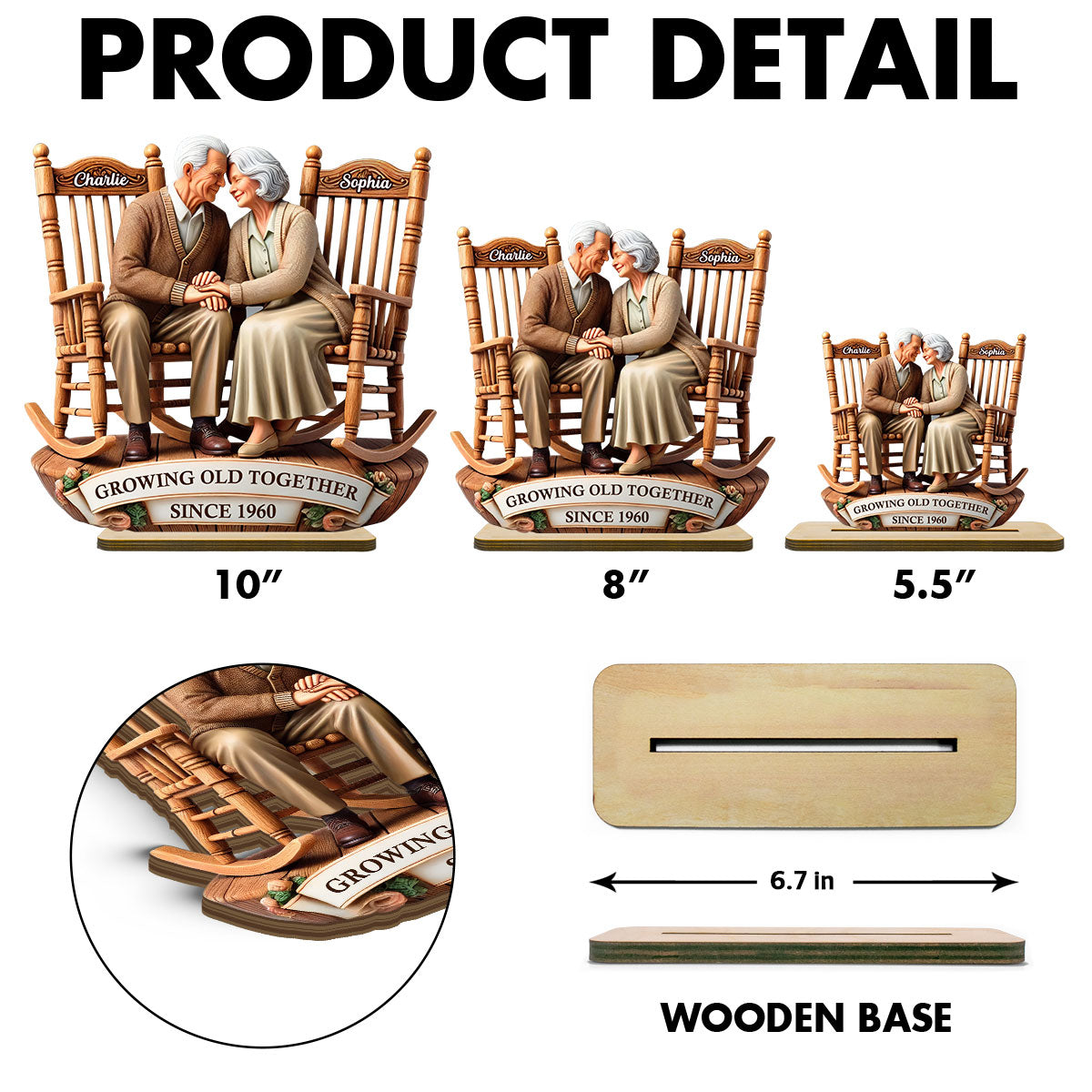 3D Effect Old Couple Sitting On Rocking Chairs Together - Personalized Wooden Plaque - Heartfelt Gift For For Her, For Wife