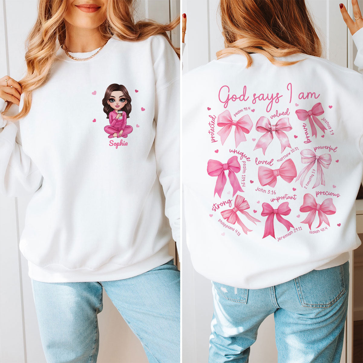 God Says I Am You Are Coquette Bow Personalized Double Sided Sweatshirt, Birthday  Gift For Her, For Bestie