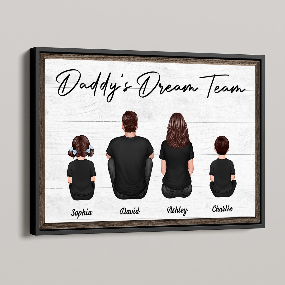 Daddy‘s Team Back View Dad And Kids Sitting Personalized Poster, Gift For Dad, Husband