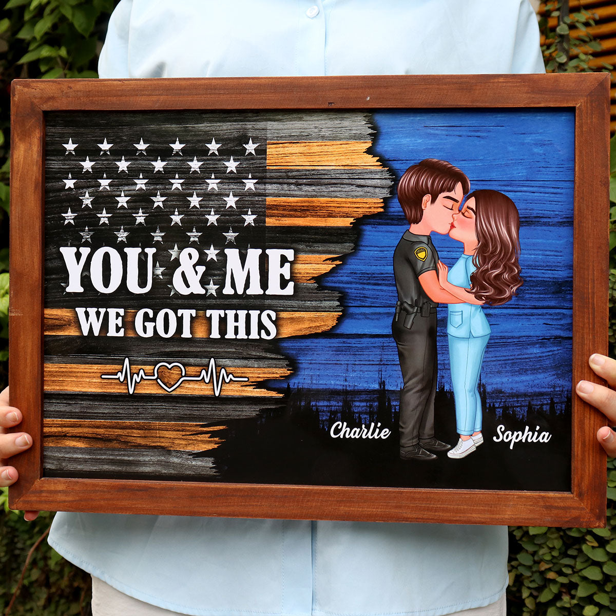 Hero Couple Kissing Half Flag Gifts by Occupation Firefighter, Nurse, Police Officer - Personalized Poster