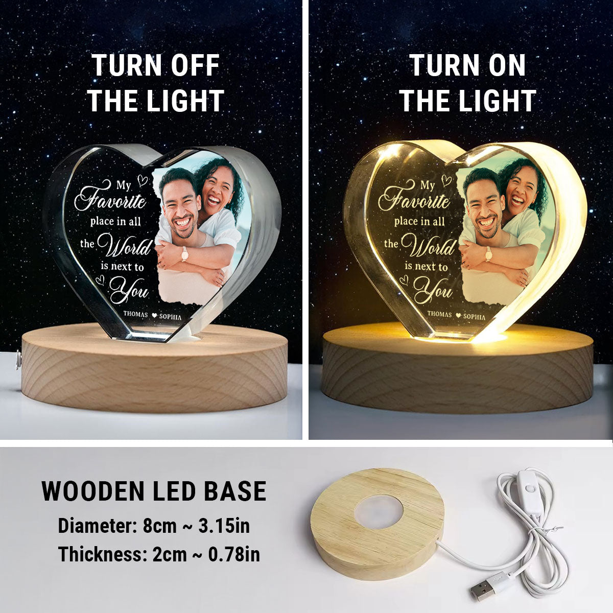 My Favorite Place Is Next To You Upload Photo Premium Crystal Heart LED, Personalized Couple Home Bedroom Decoration, Perfect Valentine's Gift For Her, For Wife, For Girlfriend, Free Delivery Included