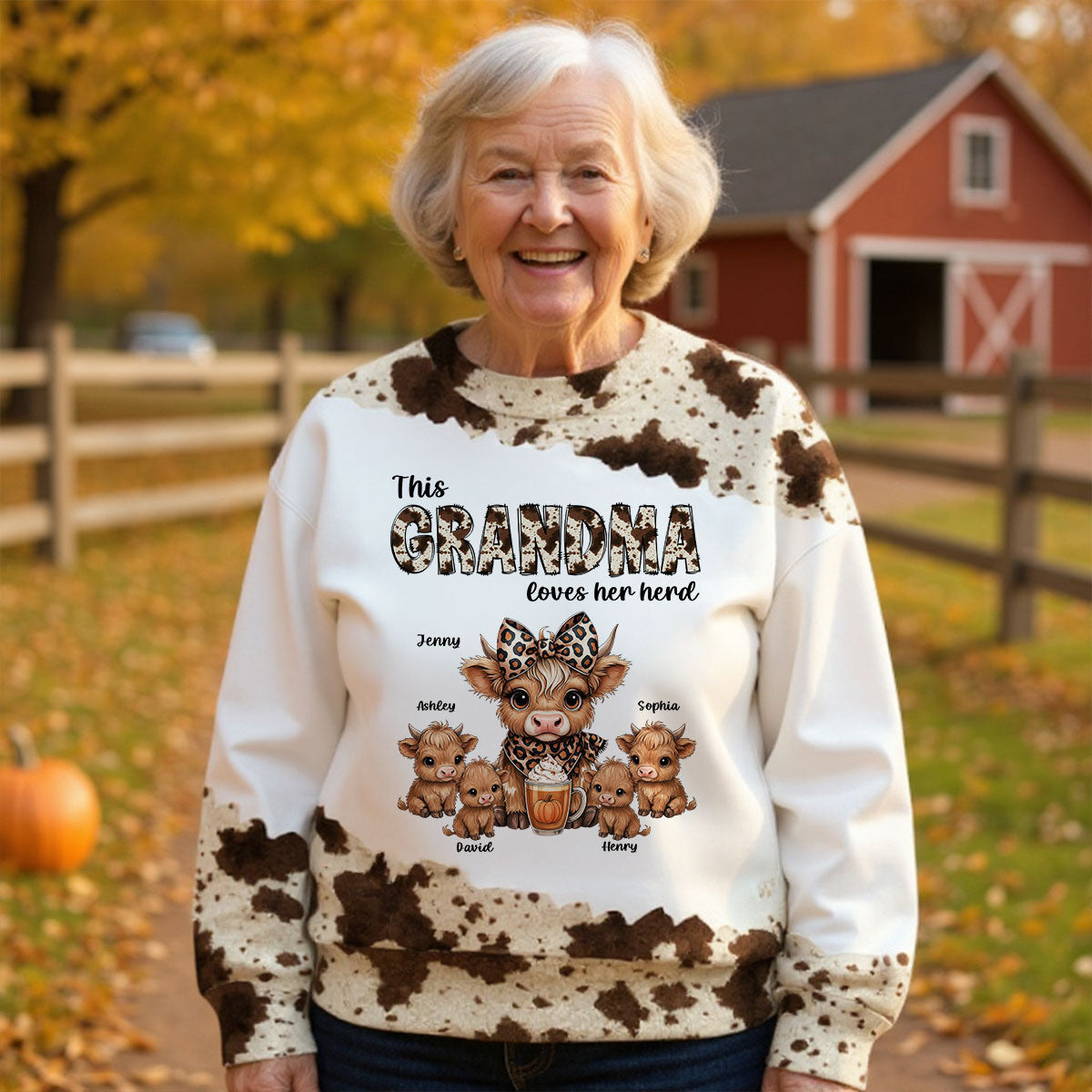 This Grandma Loves Her Herd Personalized 3D Printed Sweatshirt, Cozy Fall Gift for Mom, Grandma