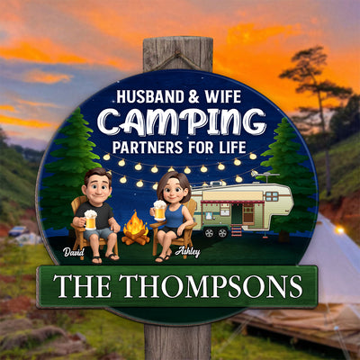 Husband and Wife Camping Partners for Life Personalized Wood Sign, Anniversary, Vacation, Funny Gift For Campers