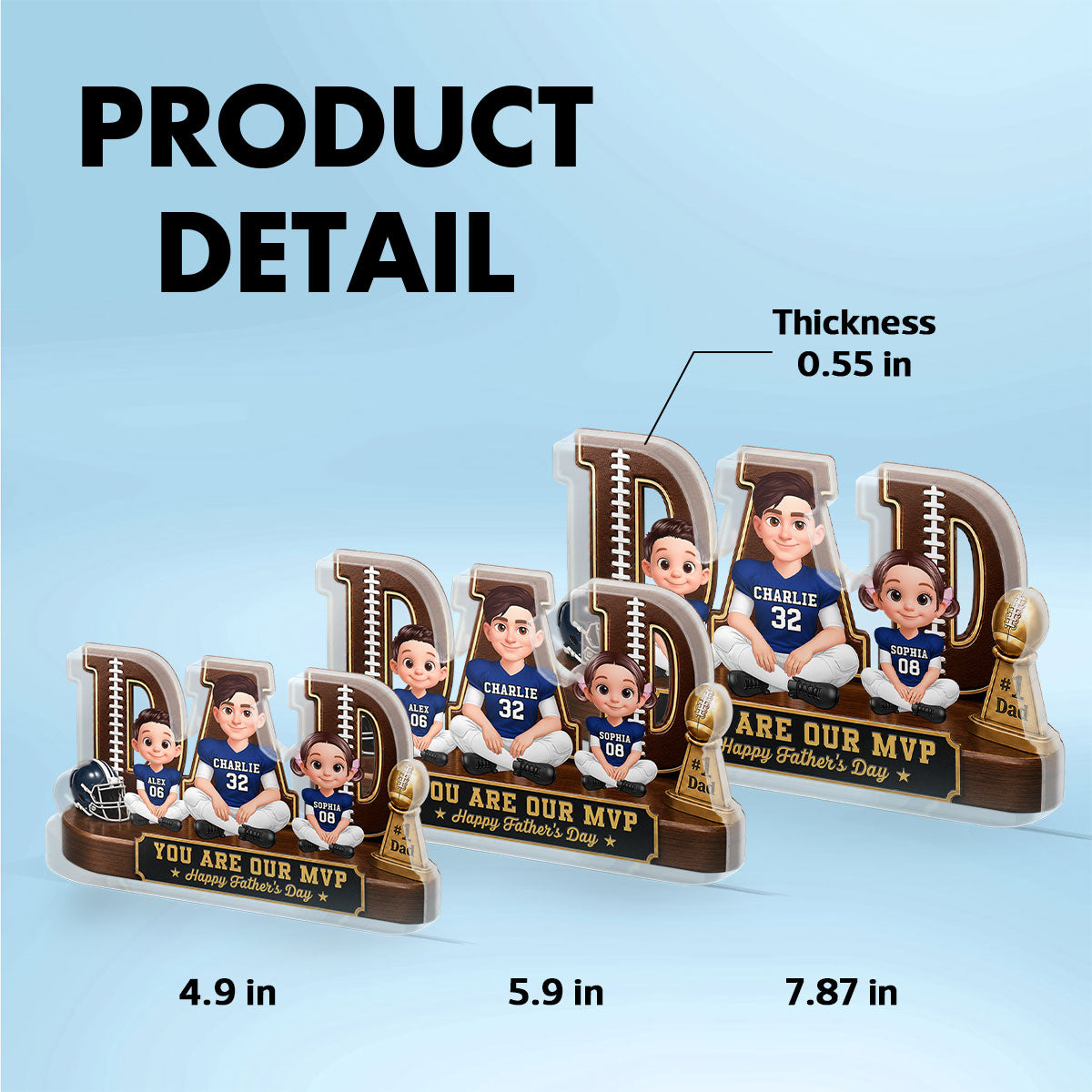 American Legend Football Family Daddy's Dream Team - Personalized Acrylic Block Plaque - Father's Day Gift For Dad, Husband