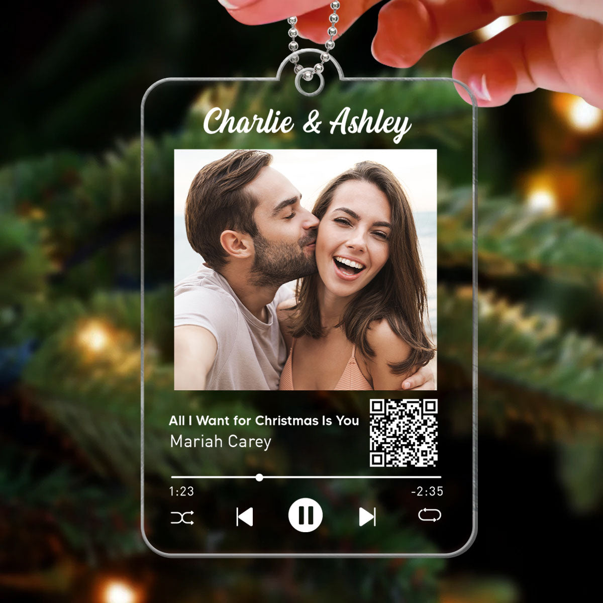 Custom Couple Photo Favorite Song Scannable QR Code Personalized Acrylic Ornament
