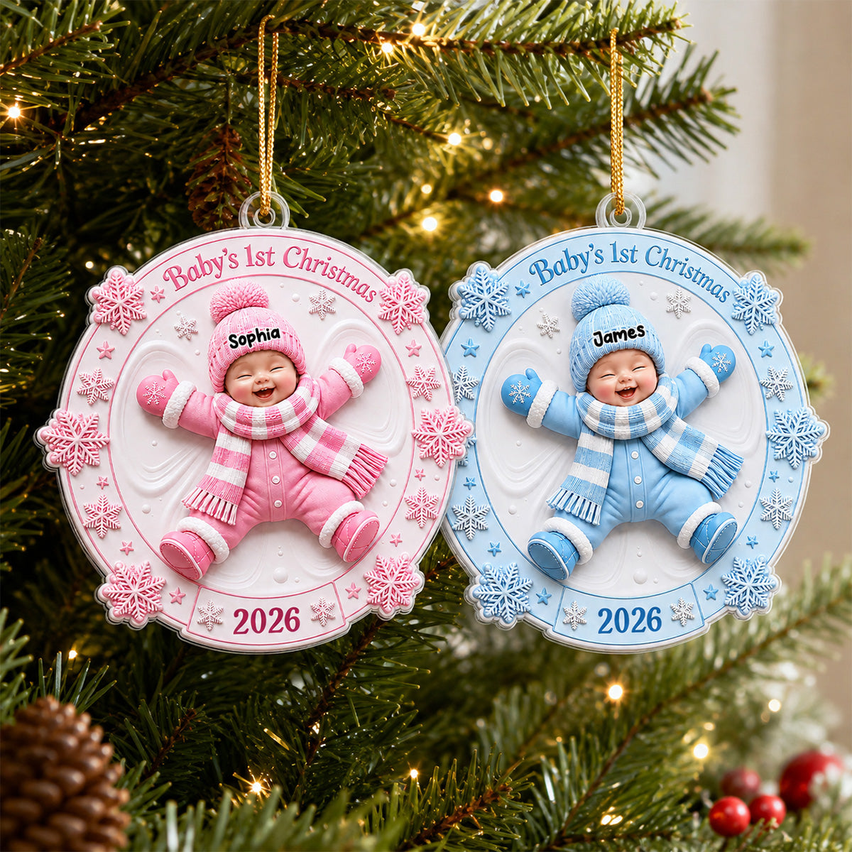 Baby First Christmas Snow Angel 2D Flat - Personalized Acrylic Ornament - Christmas Keepsake