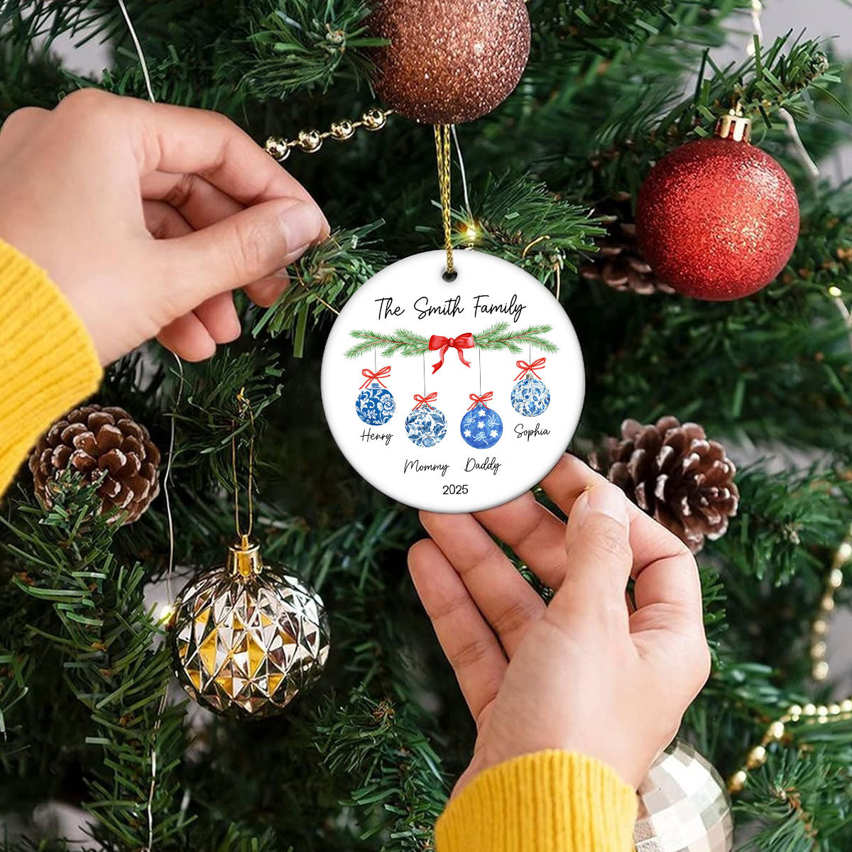 Family Chinoiserie Christmas Ornaments - Personalized Ceramic Ornament - Christmas Gift for Family