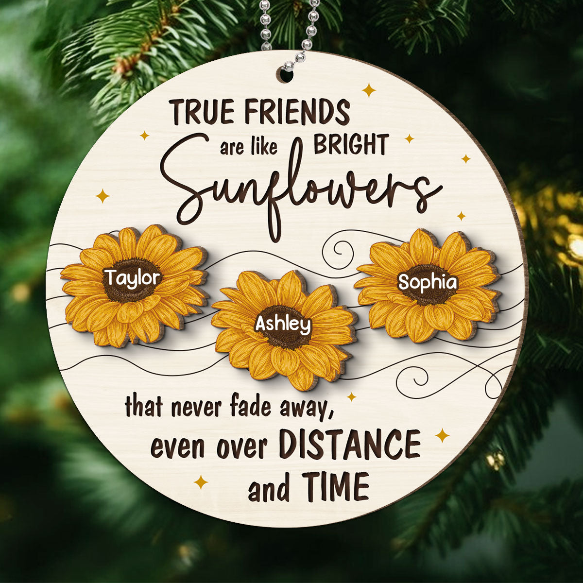 Friendship Gifts Sunflowers Personalized 2-Layer Wooden Ornament