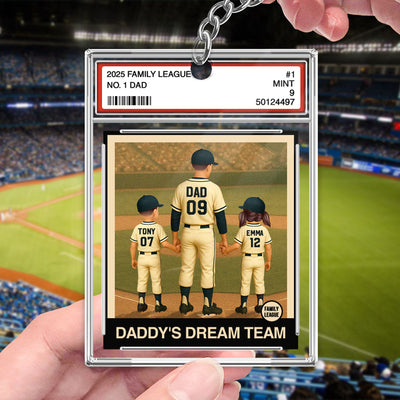 Baseball No. 1 Dad Man & Kids Trading Card Style Personalized Acrylic Keychain