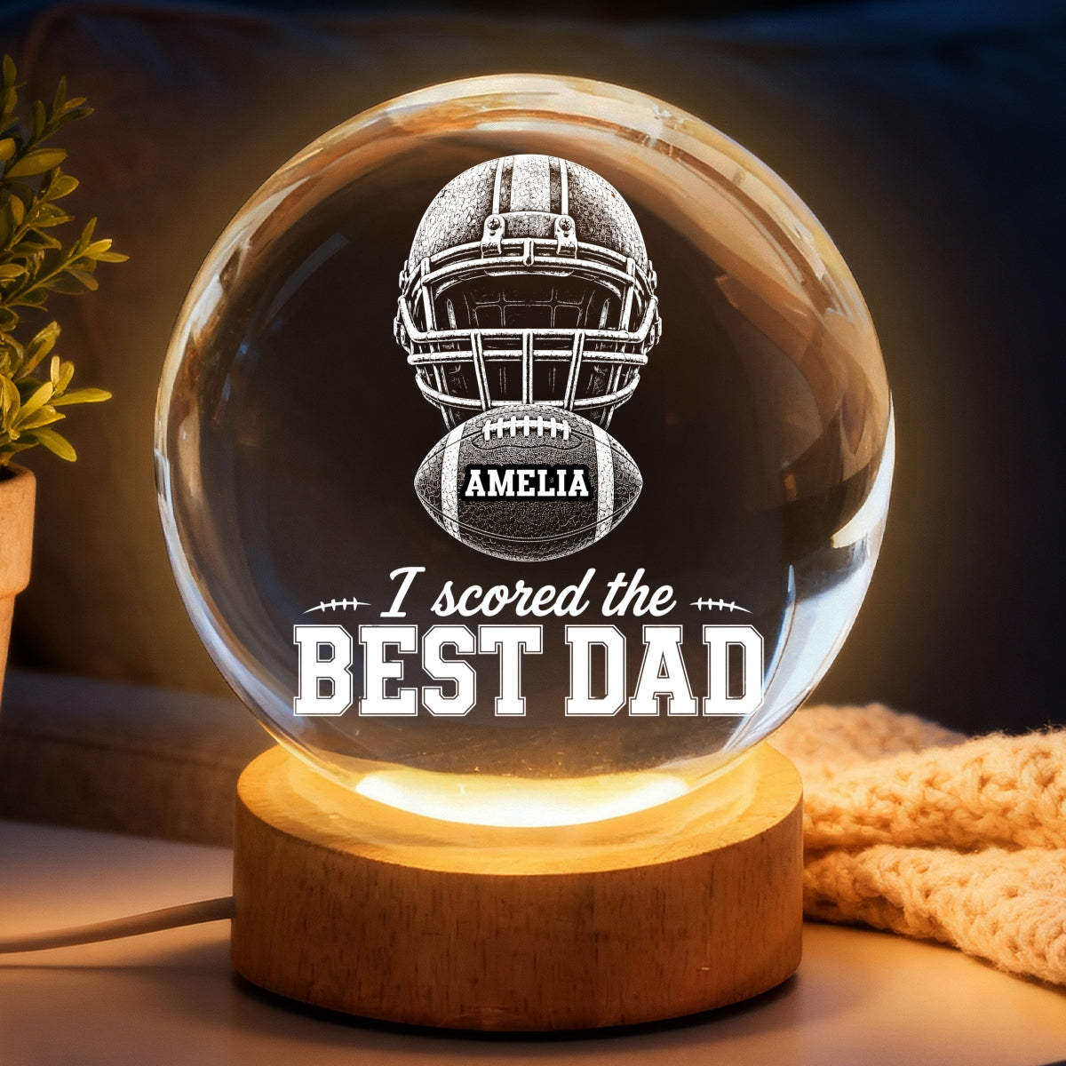 American Football We Scored The Best Dad - Personalized Crystal Ball LED Night Light - Father's Day Gift For Dad, Football Lovers